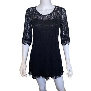 Black lace 3/4 sleeve mini shift dress